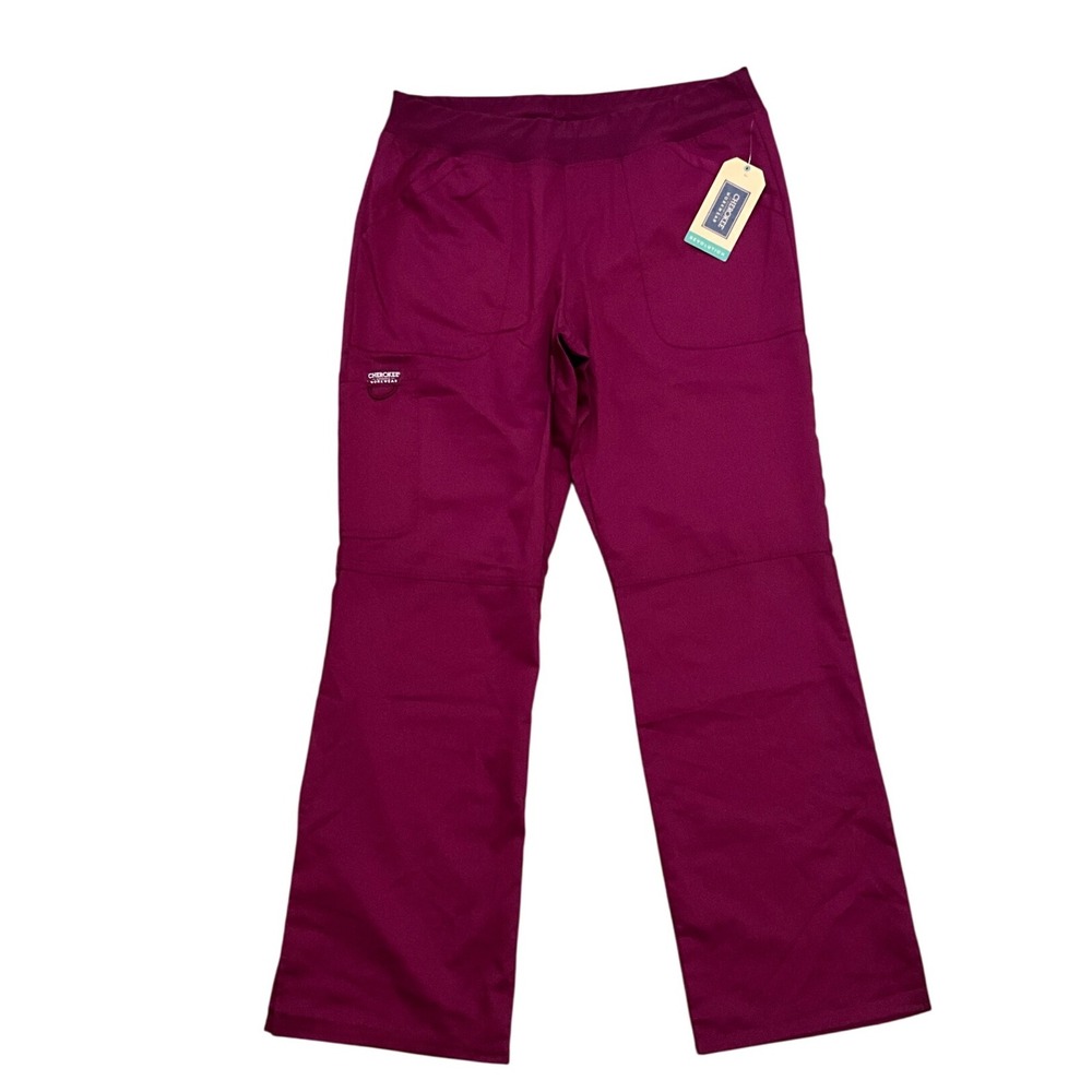 Cherokee Workwear Revolution Scrub Pants Women Wine Pull On Stretch Size M NWT - Picture 1 of 9